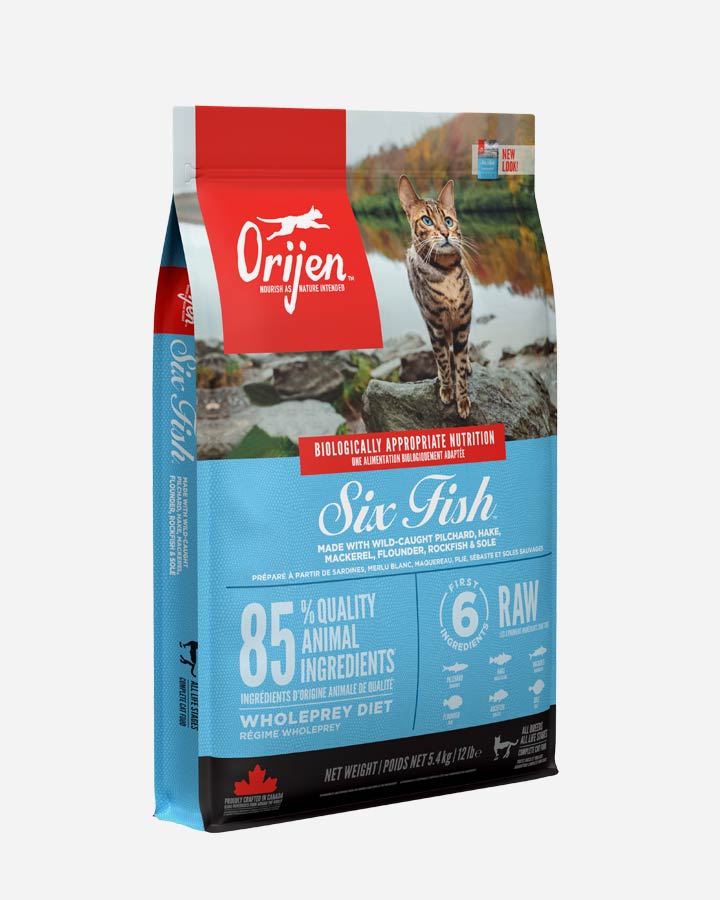 Se Orijen kattemad - Six Fish (Sardin - Makrel - Kulmule - Rødfisk og Søtunge), 5.4 kg hos Petlux.dk