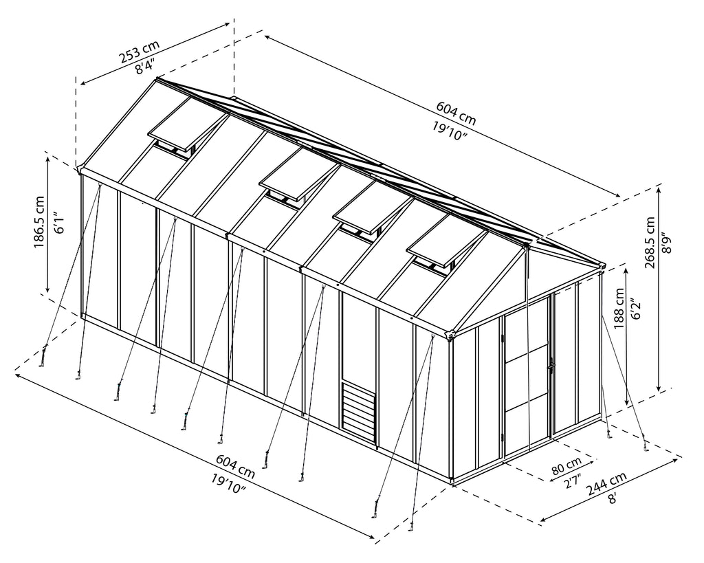 Palram-Canopia_Greenhouses_Glory_Anchoring kit_8x20_Dimensions