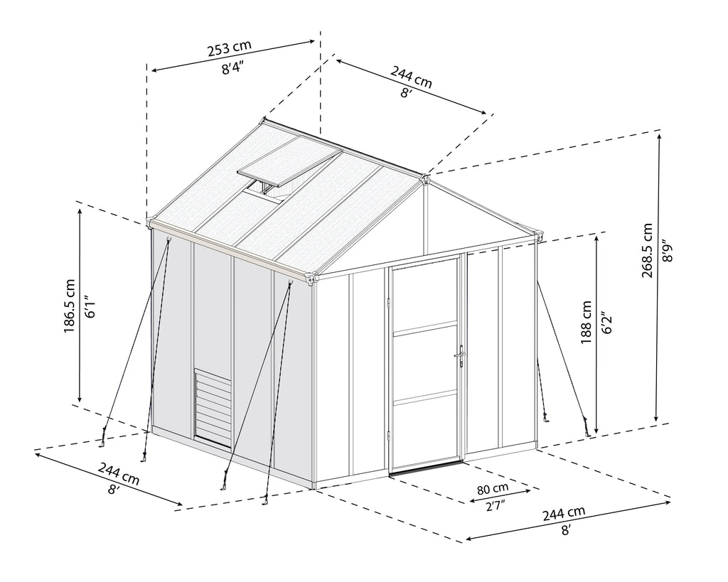Palram-Canopia_Greenhouses_Glory_Anchoring kit_8x8_Dimensions