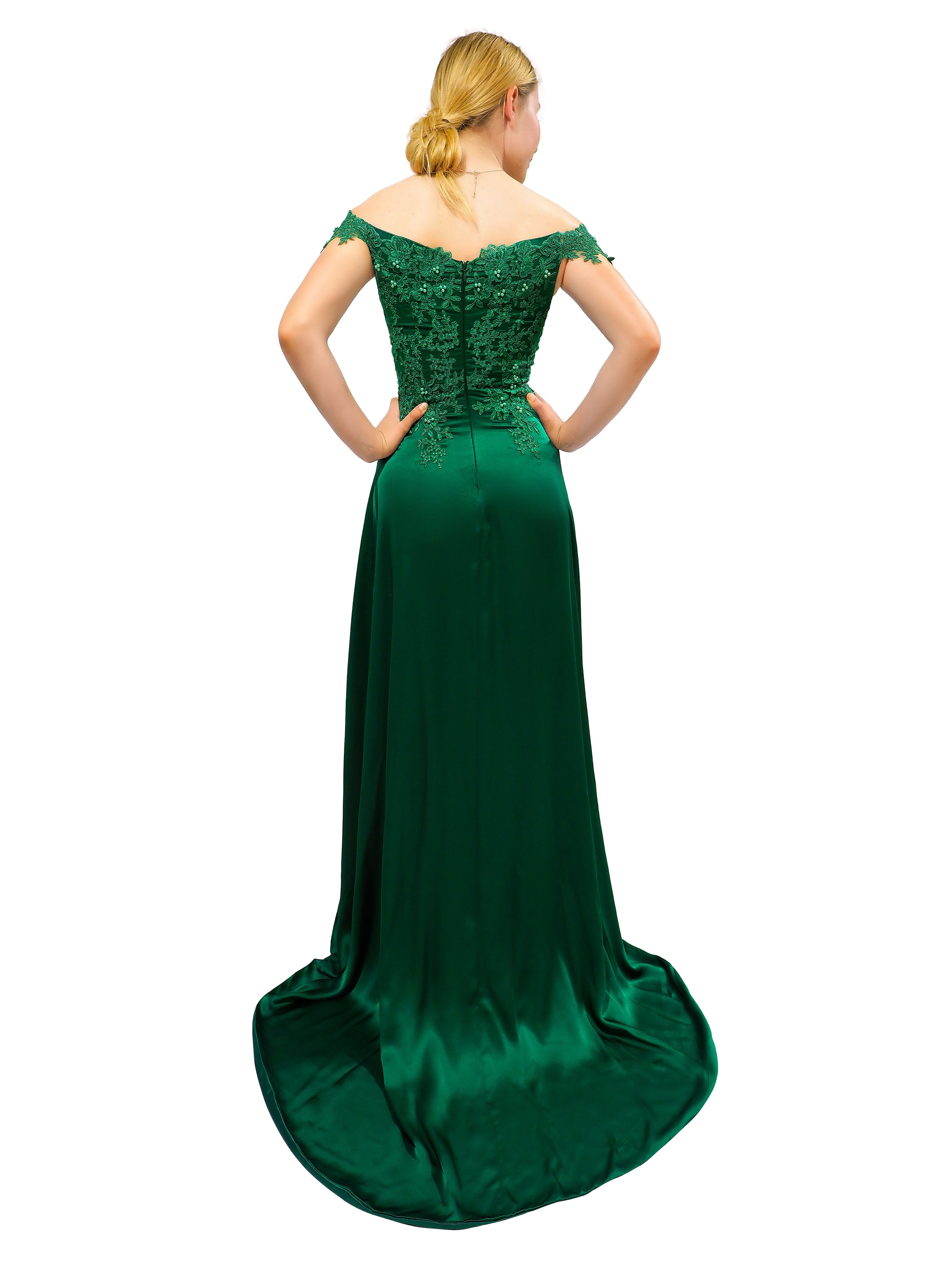 green silk one shoulder dress