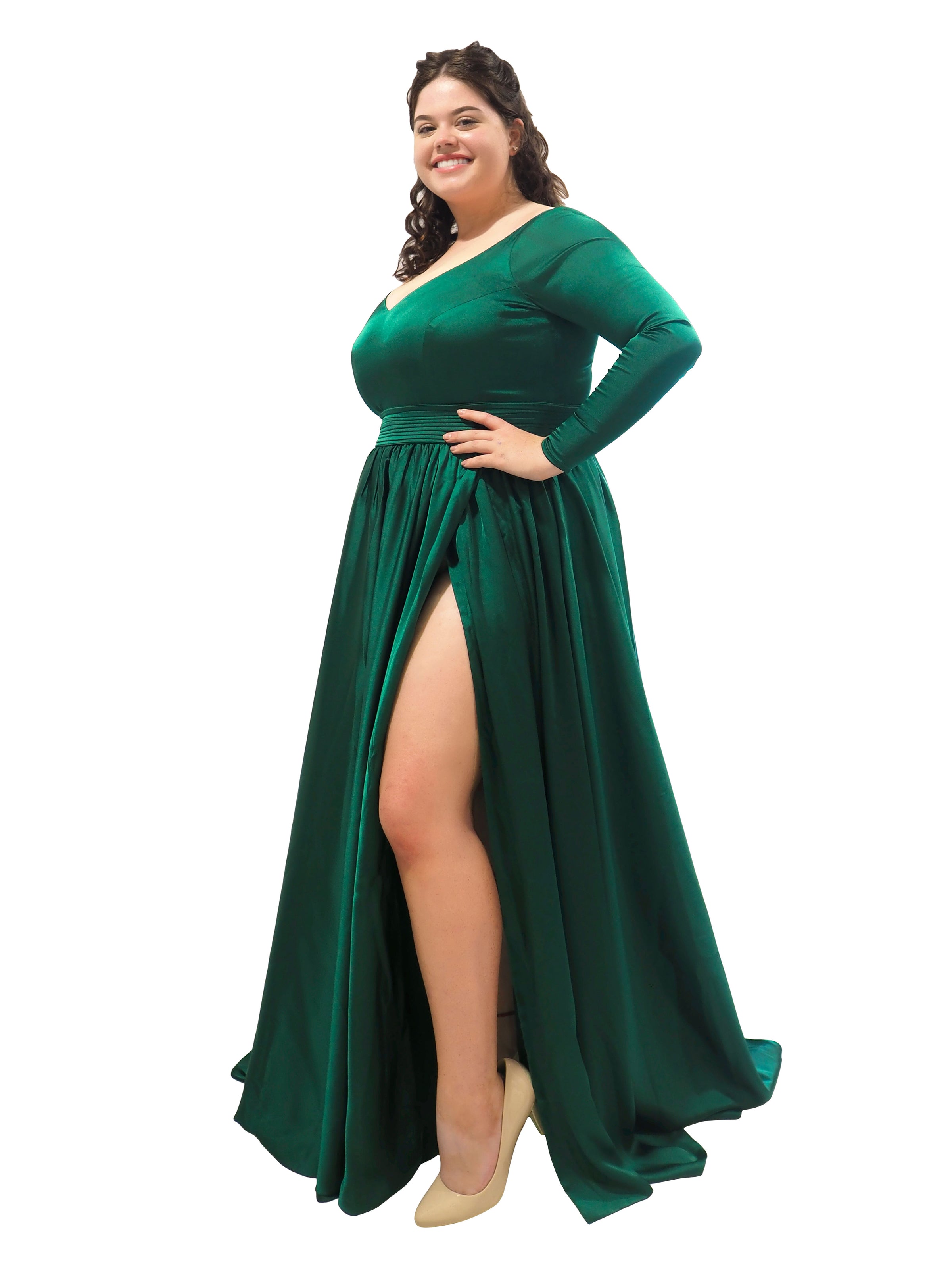 emerald green long sleeve velvet dress