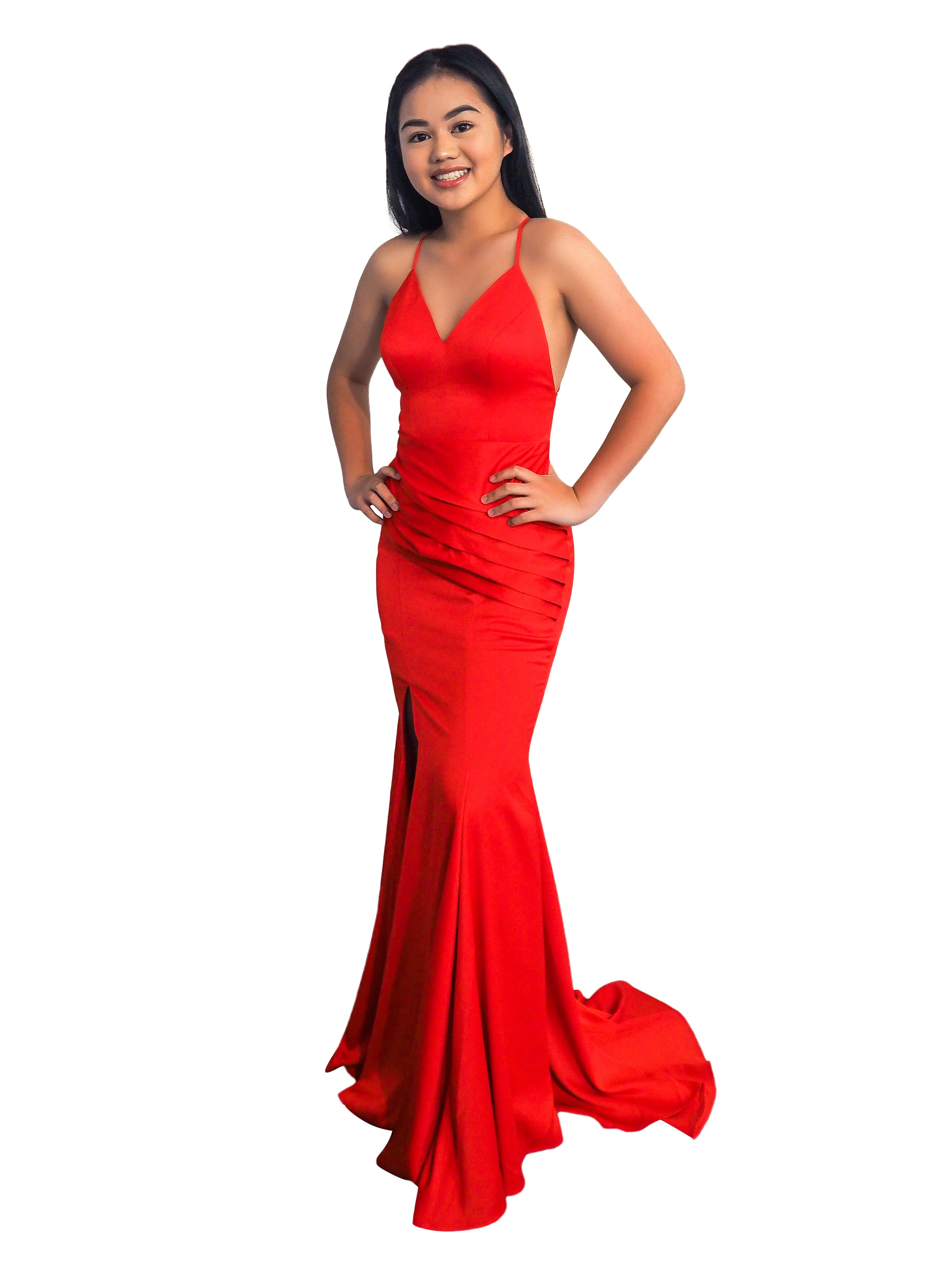 bright red satin dress