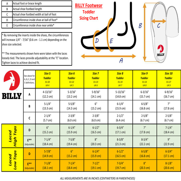 Billy Shoes Size Chart