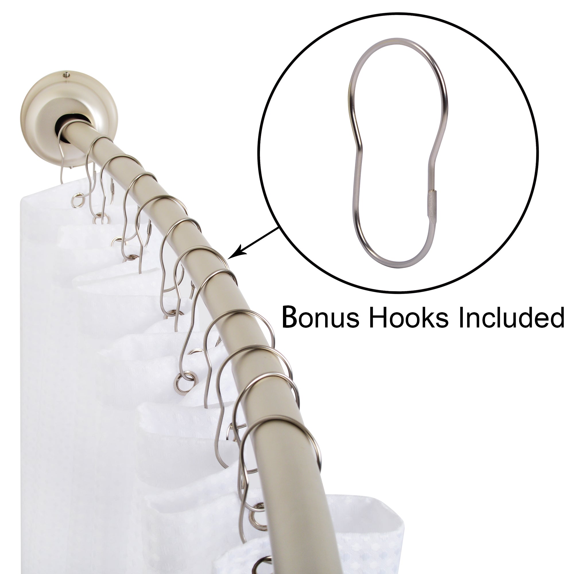 Utopia Alley CR2BN Aluminum Rustproof Wall Mounted Single Curved Shower Rod, adjustable from 45" to 72" Wide, Brushed Nickel
