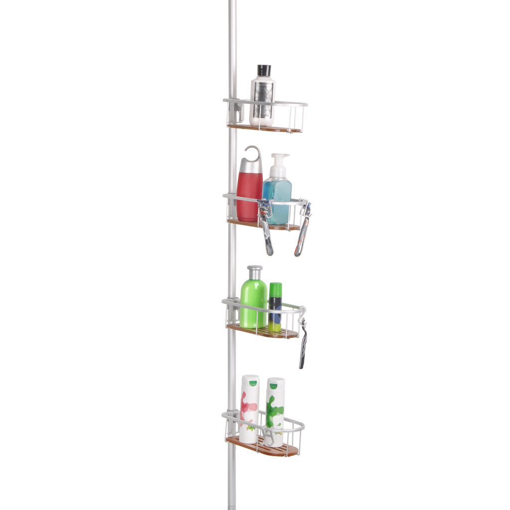 Utopia Alley Tia Rustproof Corner Tension Shower Caddy Teak Shelves