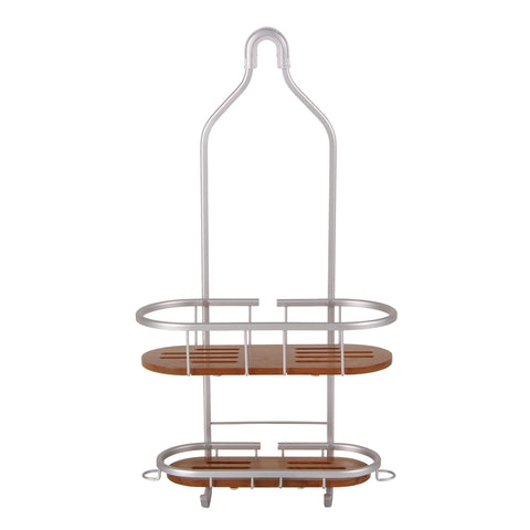 The Solid Teak Hanging Shower Caddy - Hammacher Schlemmer