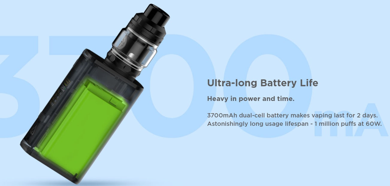 Battery can last 1 million puffs, running at 60 watts.