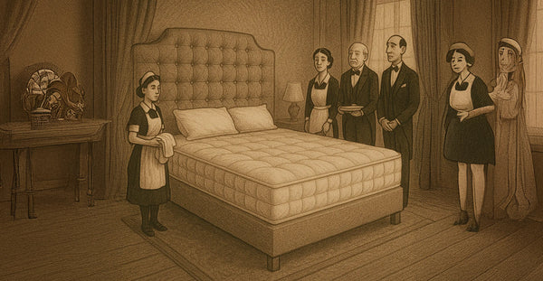 Hotelzimmer mit Personal und Boxspringbett im Stil vom New Yorker