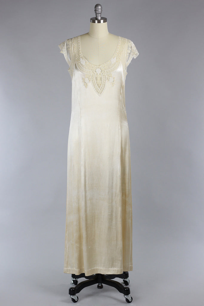 Venetian Lace 1920s Oyster Silk Duchess Charmeuse Gown | Muse