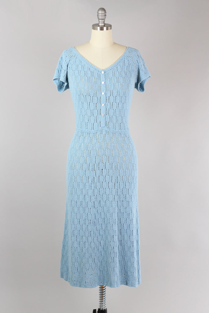 Fantastic 1930s Celadon Green Silk Ribbon Knit Dress – The Vintage Net