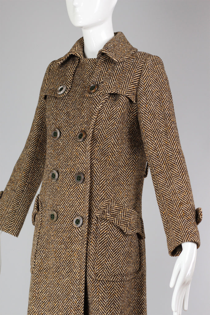 Vintage 1960's Brown Herringbone Wool Coat Made in France | Muse