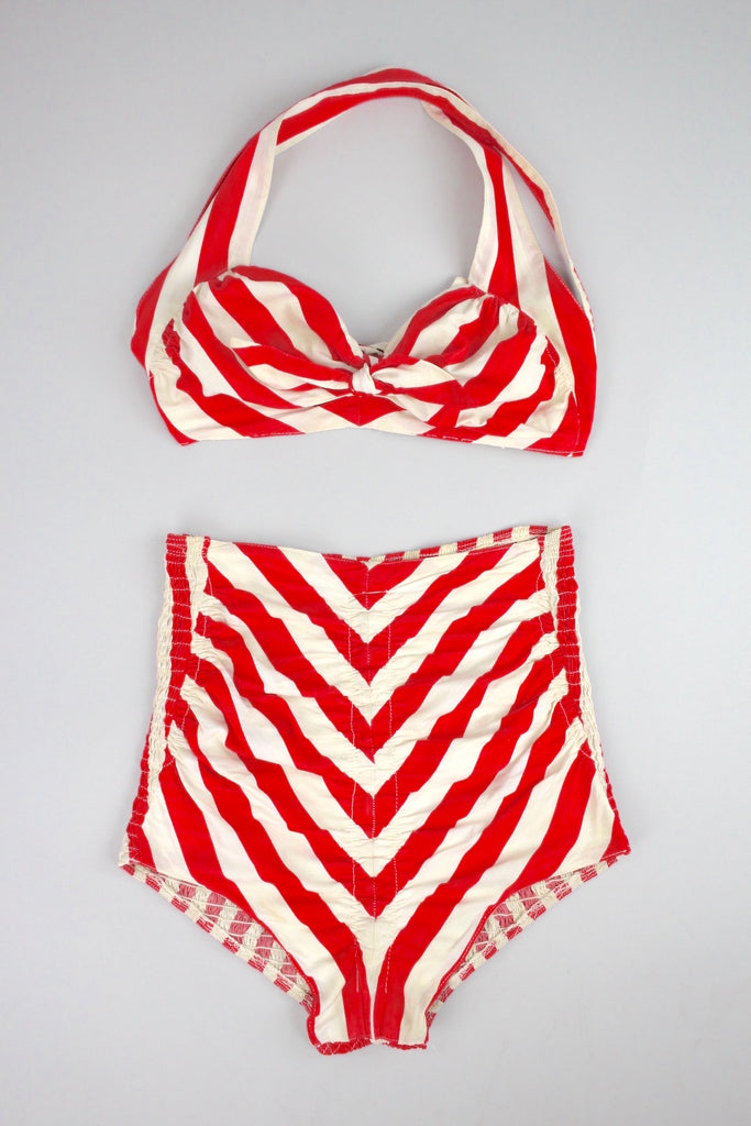 Rare 1940s Cole of California Red Striped Swimsuit | Muse