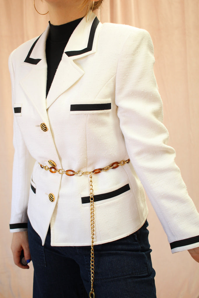 Carlisle Made in France White Chanel Inspired Jacket | Black Trim | Muse