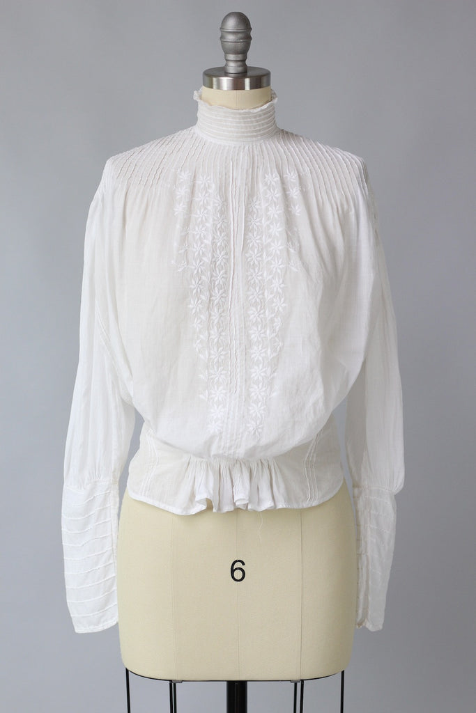 Antique 1900s Shirtwaist Embroidered Blouse Sz M | The Vintage Net