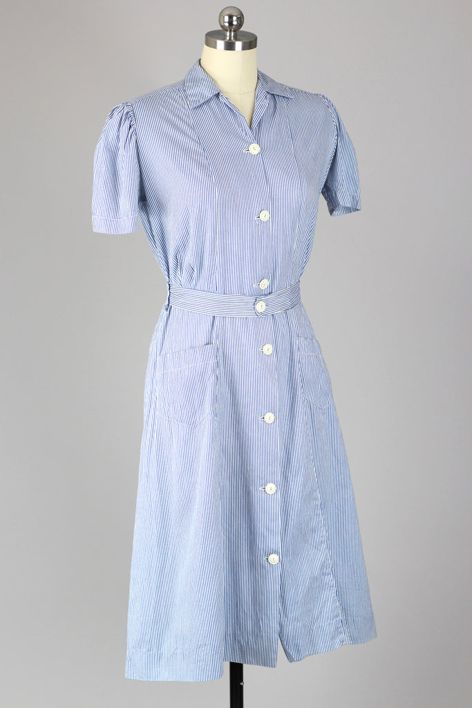 1940s Classic Cotton Pin Stripe Day Dress | The Vintage Net