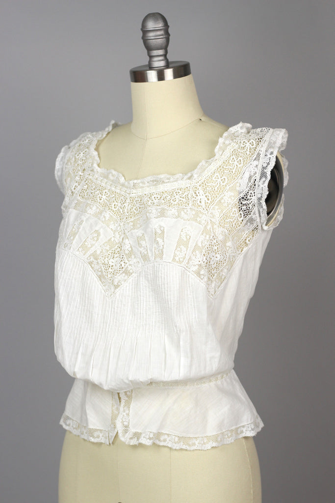 Victorian Antique Entirely Handmade White Lace Corset Cover Blouse | Muse