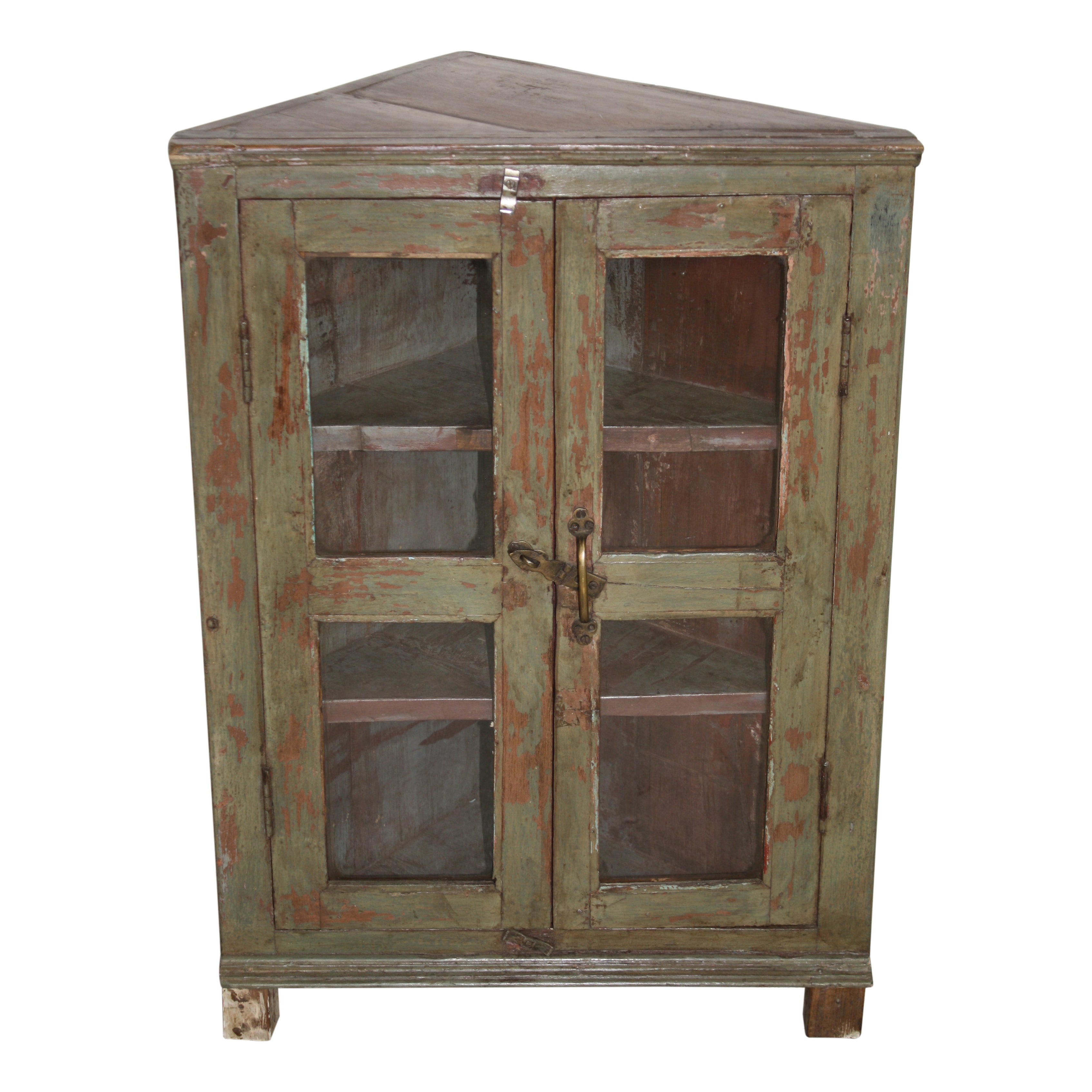 Short Painted Corner Cabinet With Glass Doors Ski Country