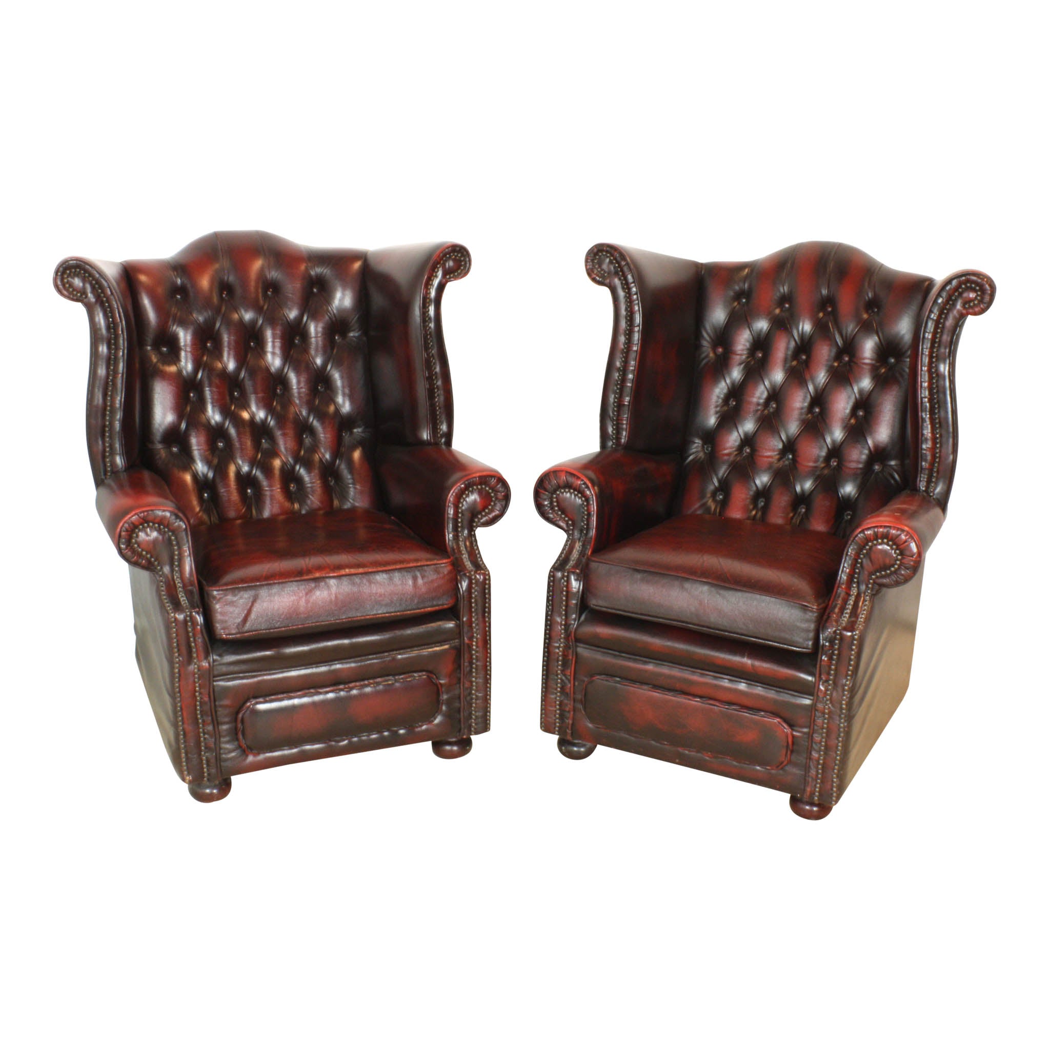 Oxblood Chesterfield English Wingback Leather Chairs Set Of Two