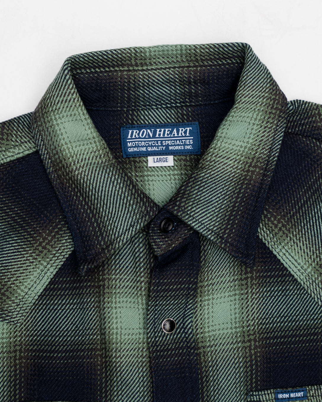 IHSH-348-GRN - 9oz Selvedge Ombré Check Western Shirt - Green