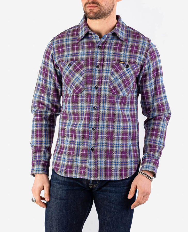 IHSH-299-PUR - Ultra Heavy Flannel Classic Check Work Shirt - Purple