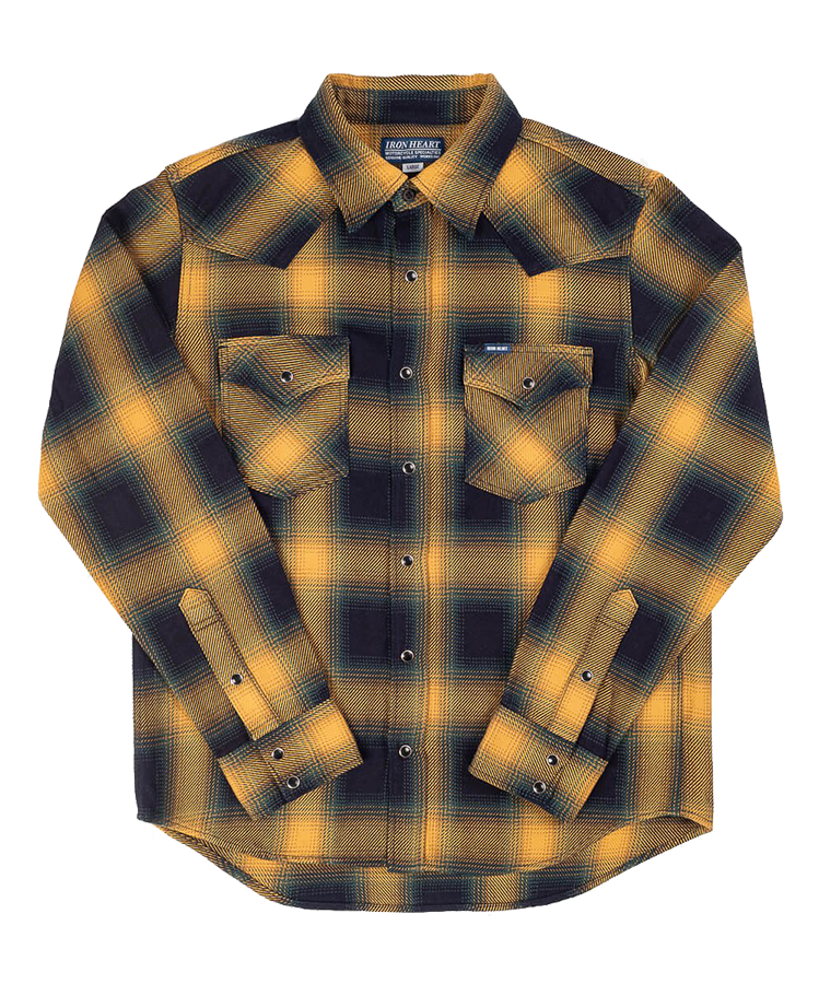 IHSH-316-YEL - 9oz Selvedge Ombré Check Western Shirt - Yellow