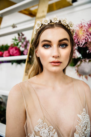 Wild Rose Tiara | Gold & Ivory | By Anna Marguerite