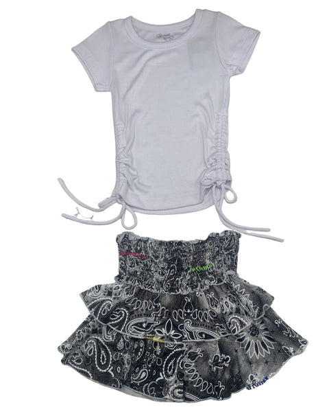 Black & White Bandana Skirt & White Ribbed Shirt (Set)