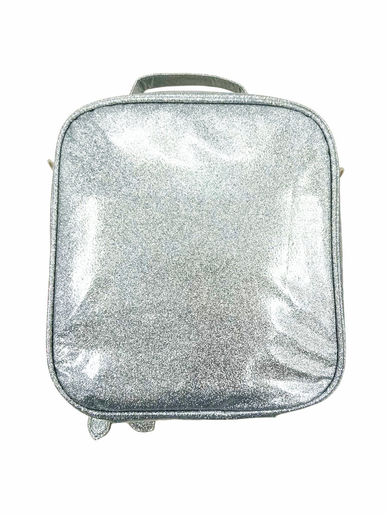 silver glitter suitcase