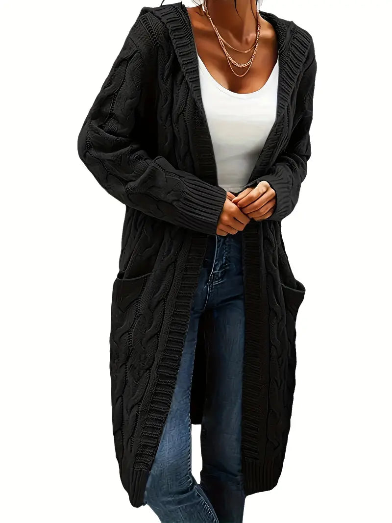 Cardigan Long à Capuche Élégant pour Femme avec Poches