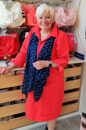 Sandra Dee at her boutique lingerie, swimwear and nightwear shop in Cheltenham, England.