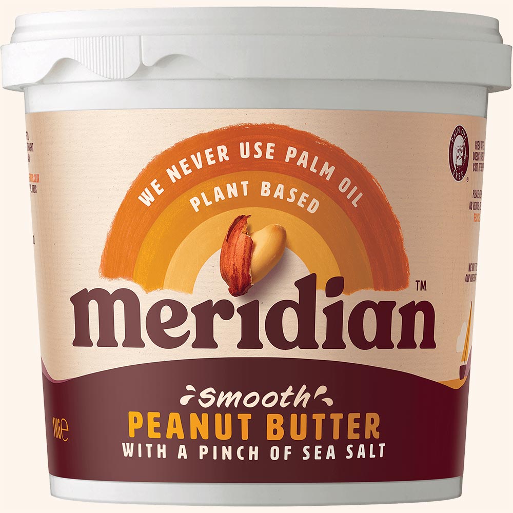 An image of Meridian Smooth Peanut Butter with a pinch of salt 1kg Tub