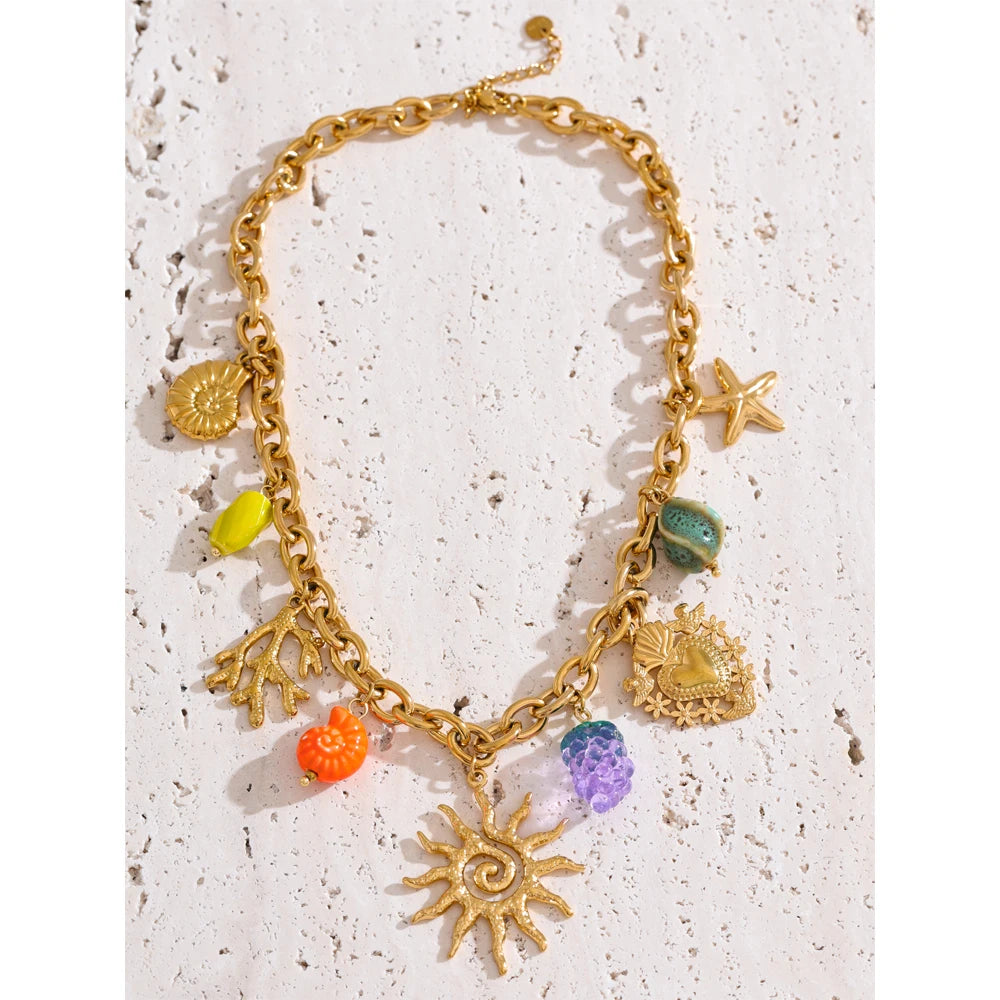 Yhpup ocean style sun pendant necklace gold plated
