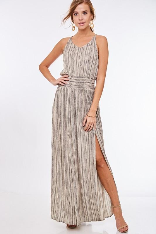 sleeveless striped maxi dress