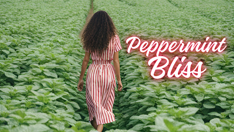 Woman walking through a luscious peppermint field