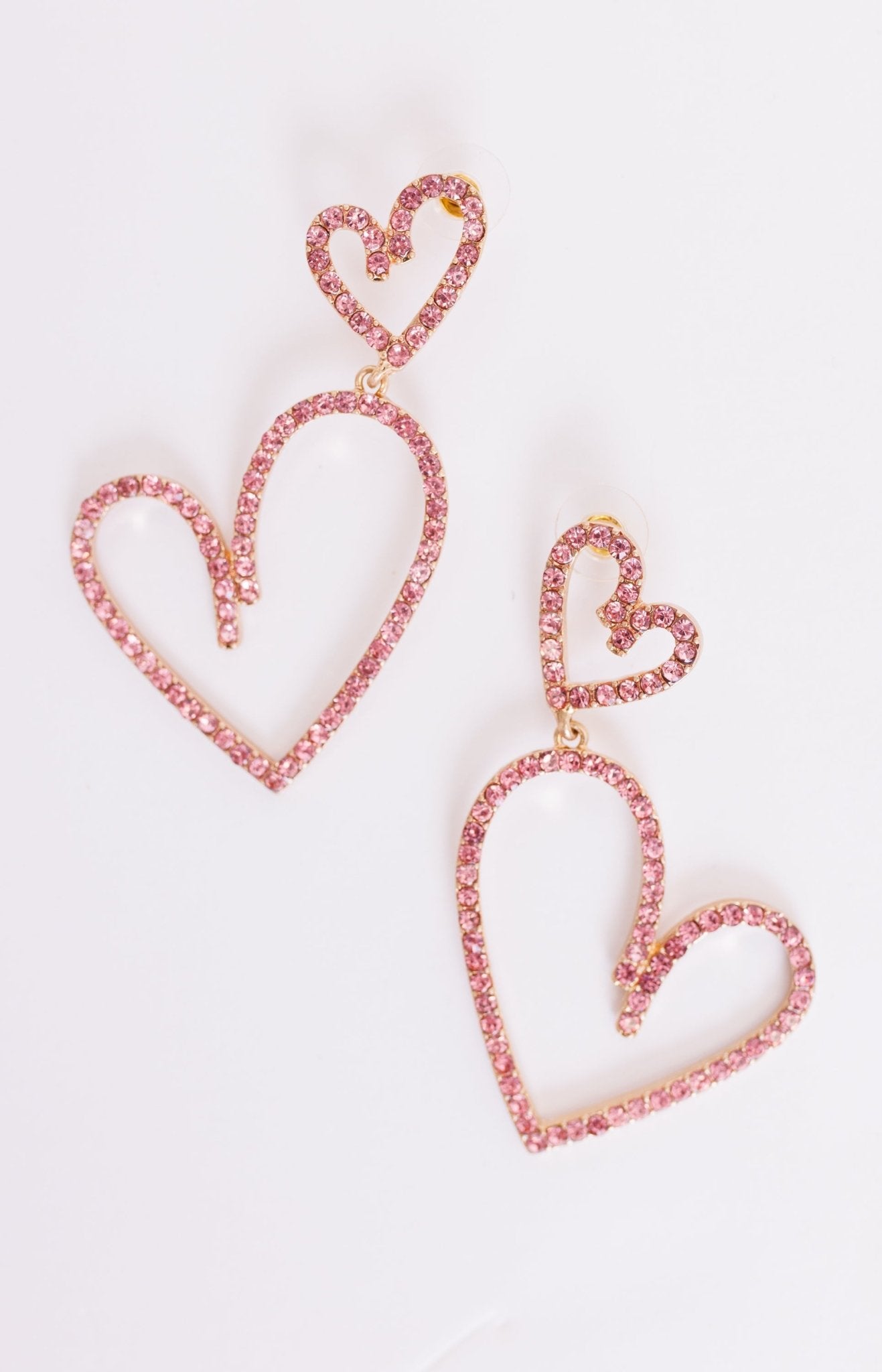 Drop earrings two crosswise circles handmade dangle earrings with pink  crystal