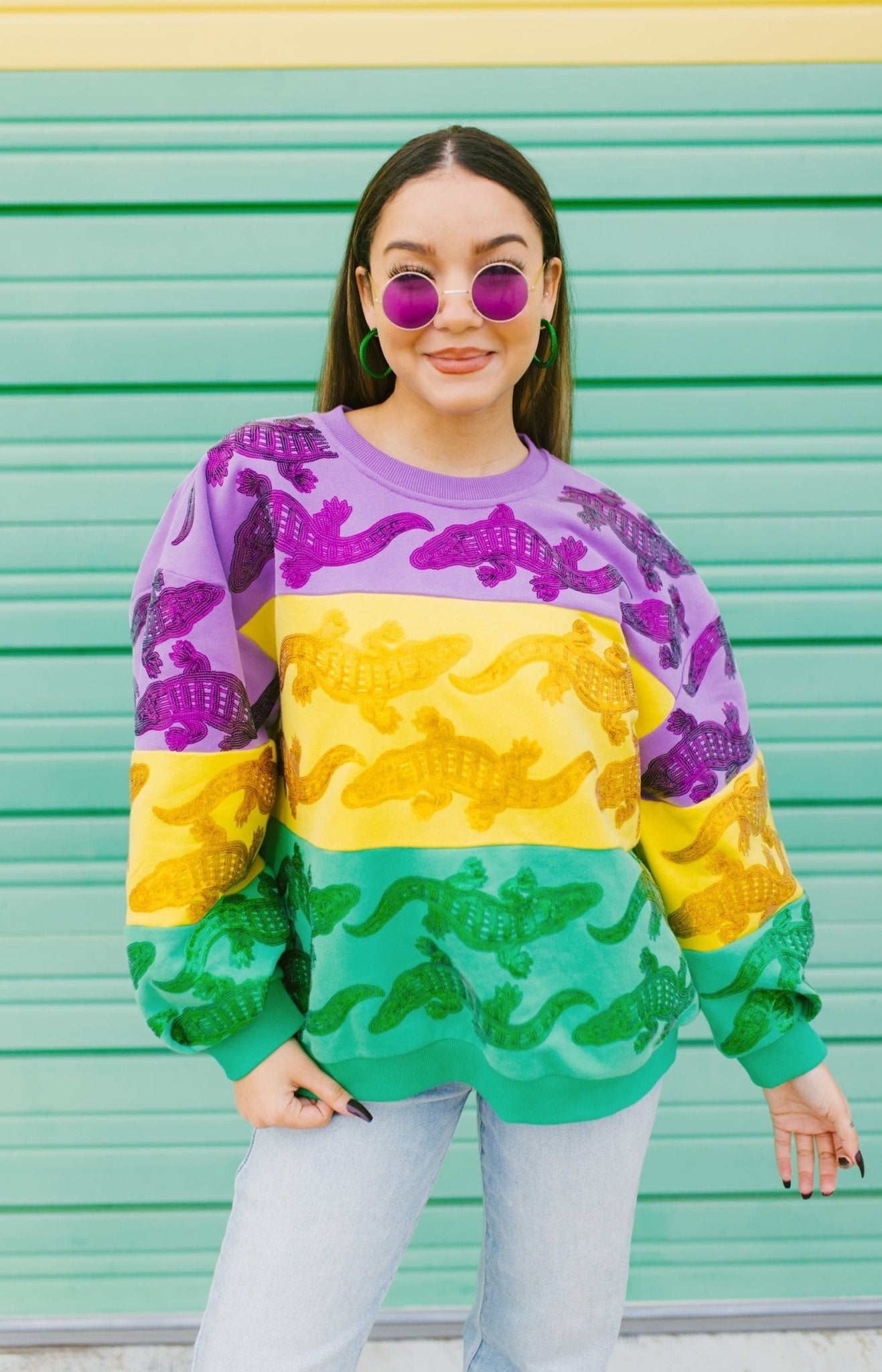 Queen of Sparkles: Mardi Gras Gator Sweatshirt, MULTI