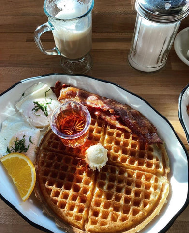 Hot Suppa's signature buttermilk waffle with Sap Hound maple syrup