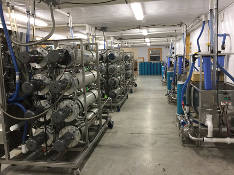 Reverse osmosis (RO) room, with 3 8-post RO systems.