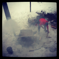 Nate chopping some wood for the original Dream Steamer!