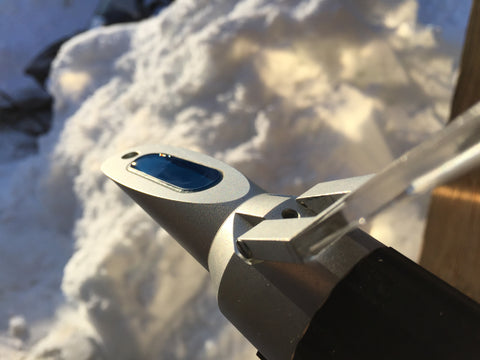 Refractometer used to determine the maple sap sugar content.