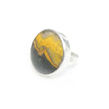 round bumble bee jasper ring in solid silver setting - side view