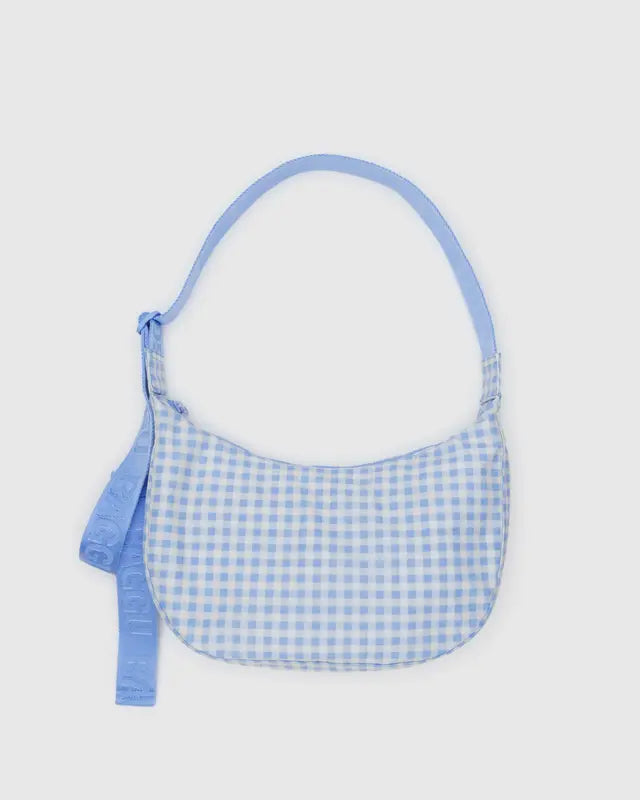 Light Blue Gingham Medium Crescent Baggu