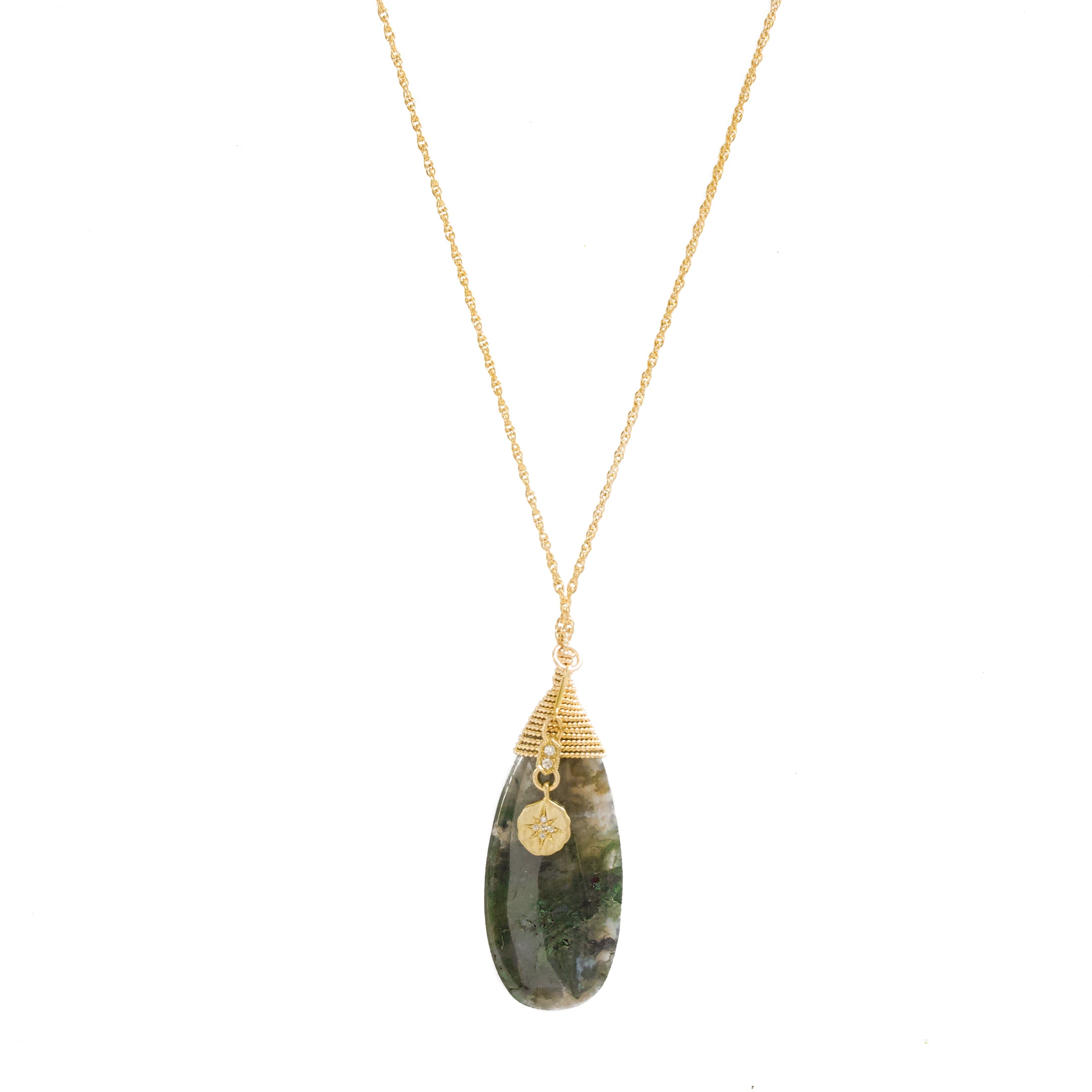 14K Gold Filled Green Moss Agate Necklace