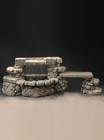 waterfall with bench