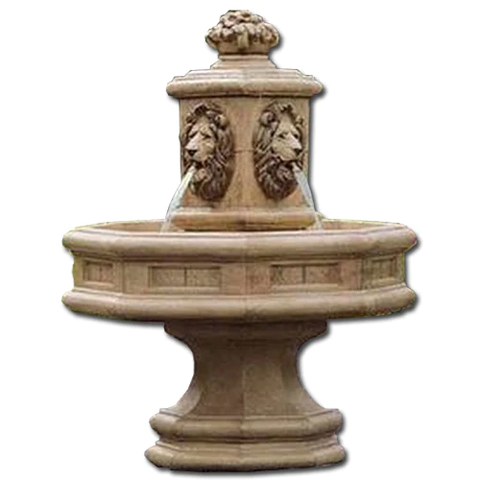 Classic Lion Pillar Cast Stone Outdoor Fountain
