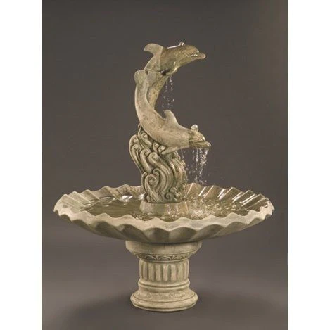 Dolphins with Shell Bowl Cast Stone Garden Fountain