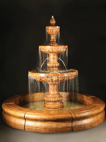 Mediterranean Fountain with Plumbed Spacer and Fiore Pond