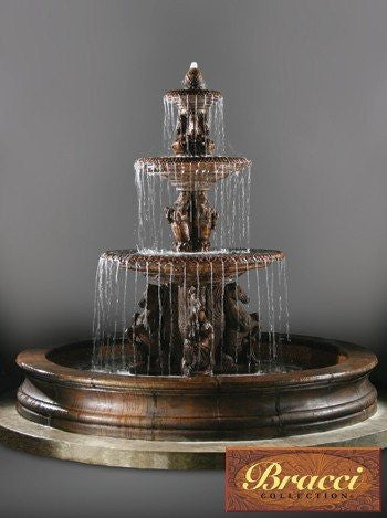 3-Tier Cavalli Outdoor Water Fountain with 12-Foot Bracci Basin