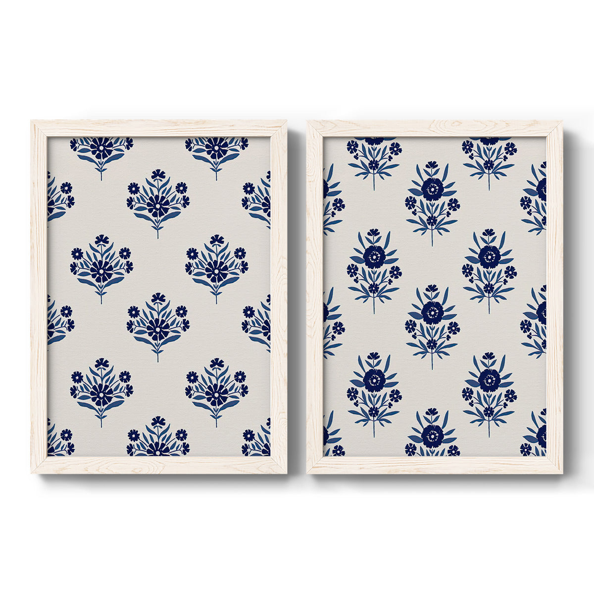 Indigo Bloom Pattern I - Barnwood Framed Canvas Set