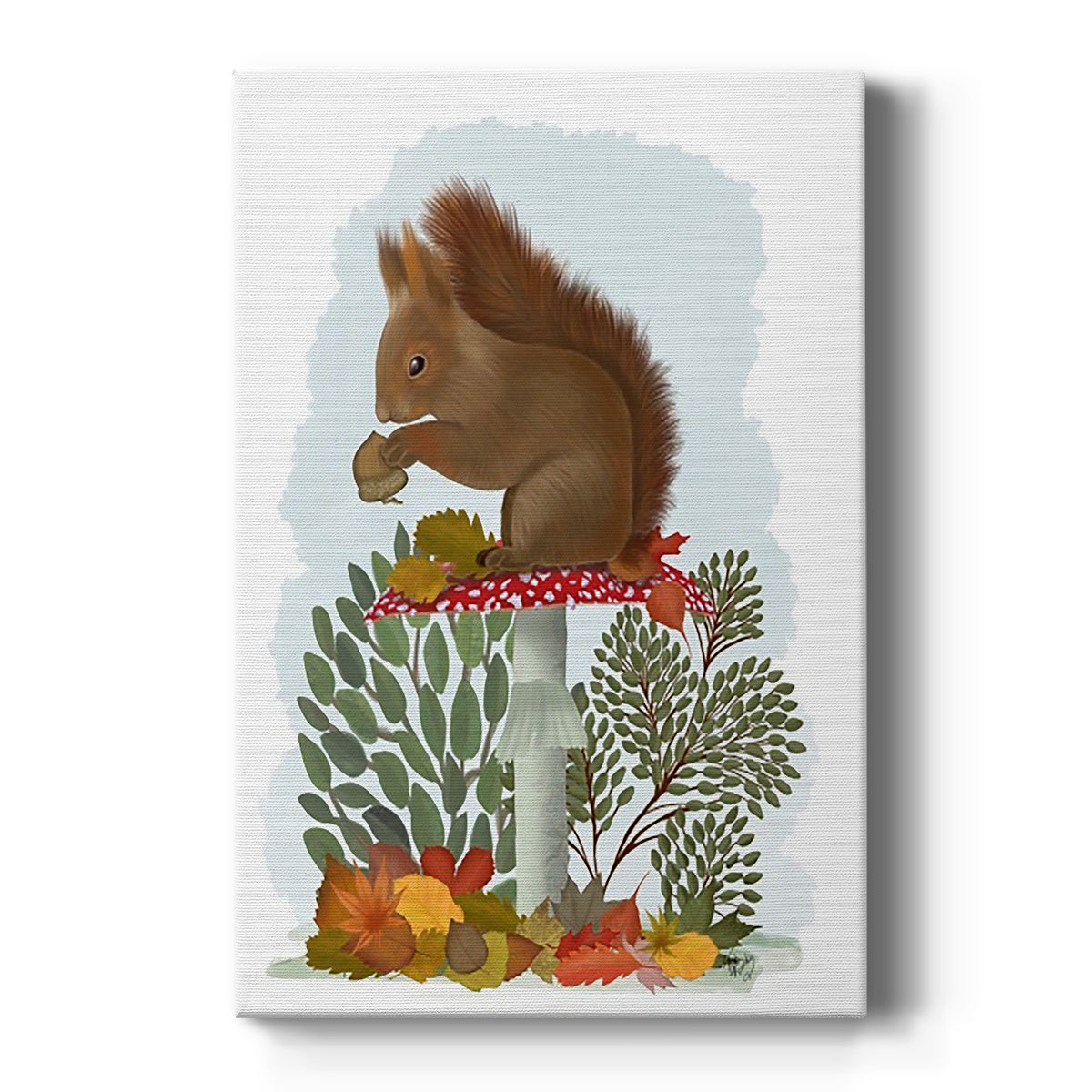 Red Squirrel On Mushroom - Canvas Art Print